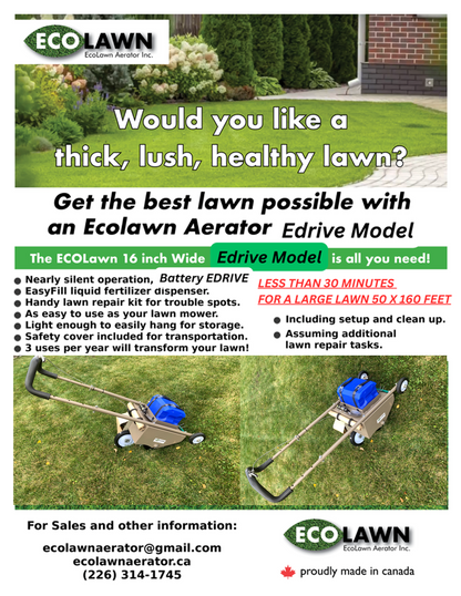 EcoLawn Aerator 16 Inch Wide Battery Electric Drive Assisted Lawn Aerator for Larger Lawns or Lawncare Contractors