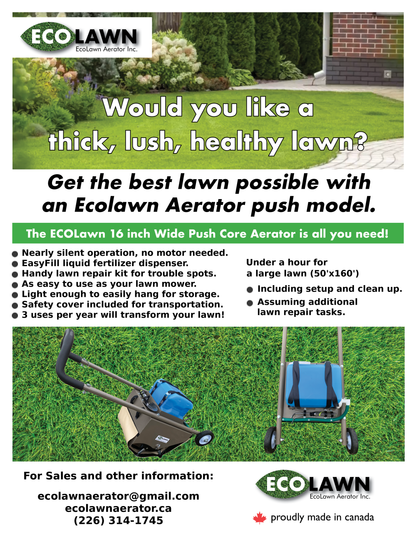 EcoLawn Aerator Inc. Push Core Lawn Aerator for All Lawn Types